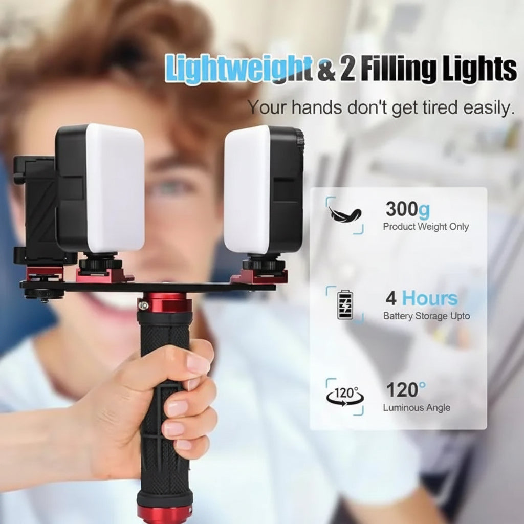Twin Light Kit for Smartphone Dental Photography — Dual 5600 K LED, 6000 Lumens Each, Phone Holder and Case
