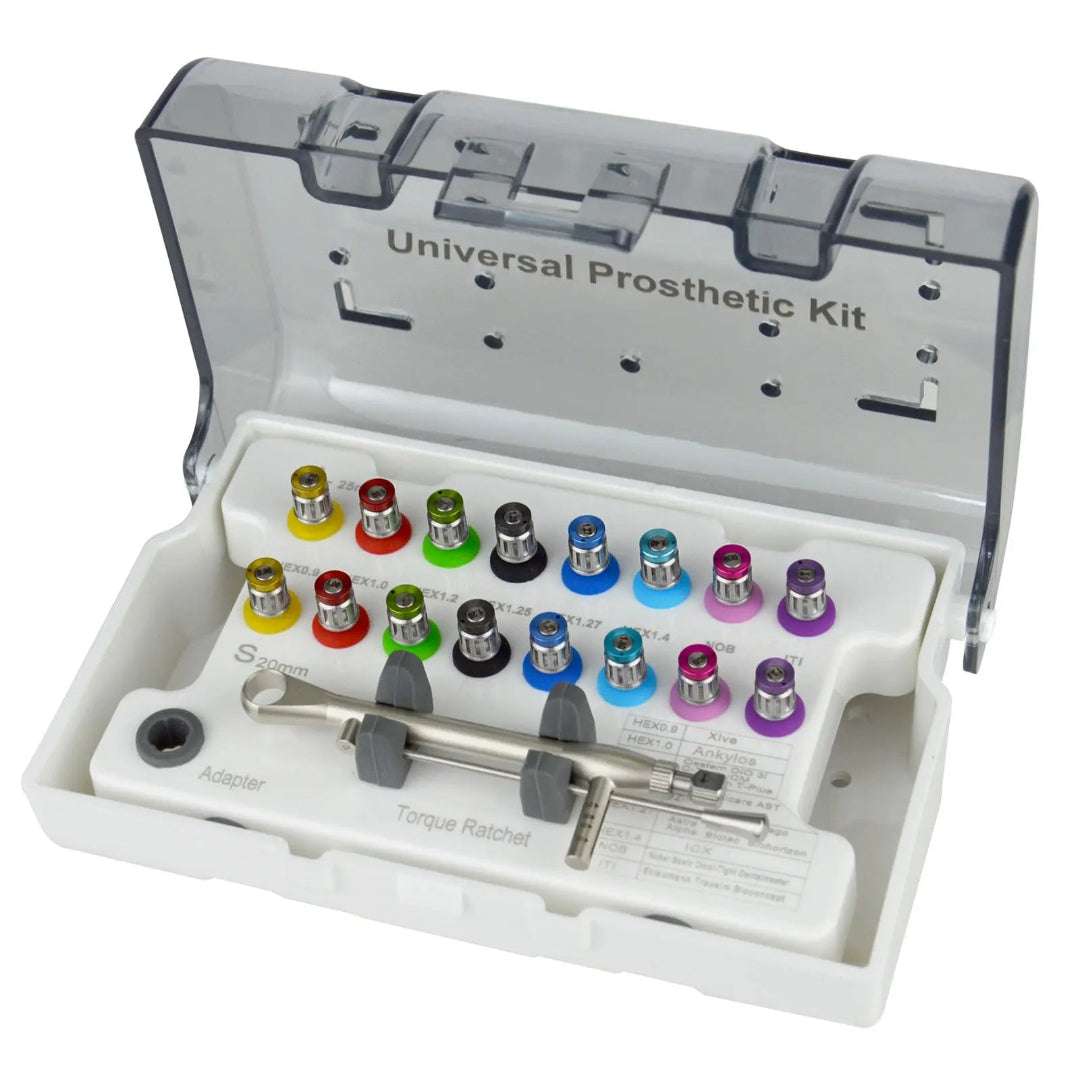 Dental Implant Prosthetic and Screw Removal Kit — 16 Drivers, 10-70 N·cm Ratchet, Contra-Angle Wrench with Adjustable Head
