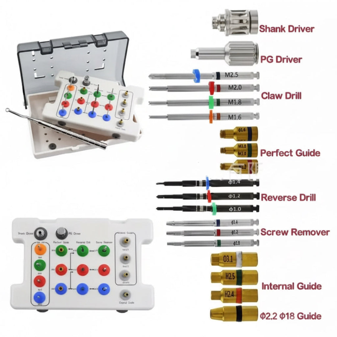Dental Implant Prosthetic and Screw Removal Kit — 16 Drivers, 10-70 N·cm Ratchet, Contra-Angle Wrench with Adjustable Head