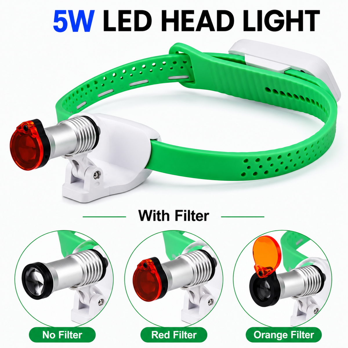 Dental LED Headlight 5W Cordless — Adjustable Brightness and Spot Size, Interchangeable Filters, Rechargeable