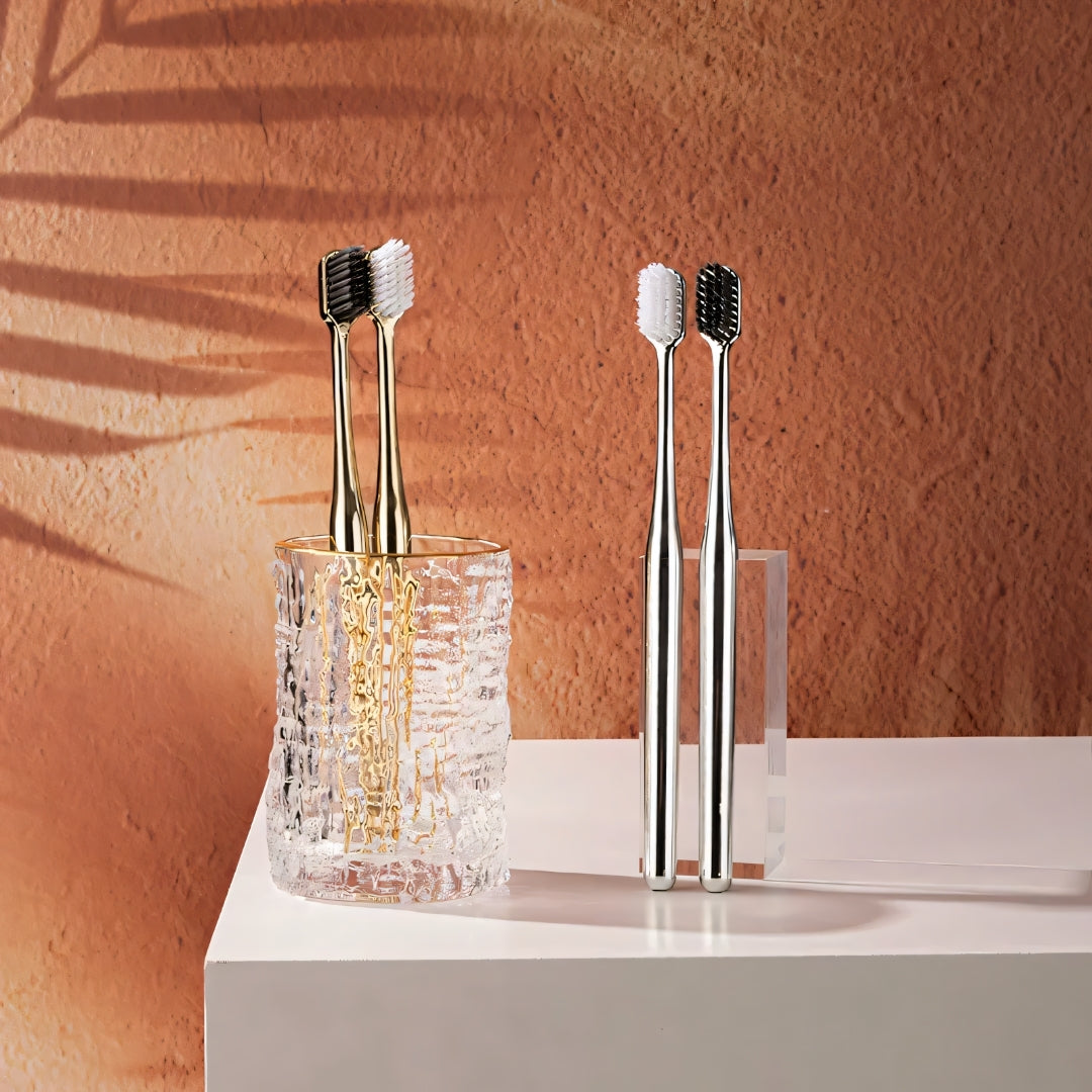 Luxury Soft Bristle Toothbrush – Gold & Silver Edition | Gentle, Elegant, Ultra-Fine Care