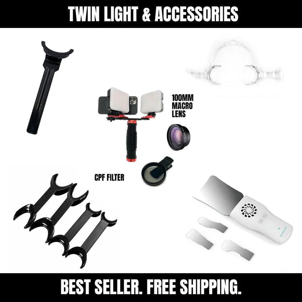 Twin Light Kit for Smartphone Dental Photography — Dual 5600 K LED, 6000 Lumens Each, Phone Holder and Case