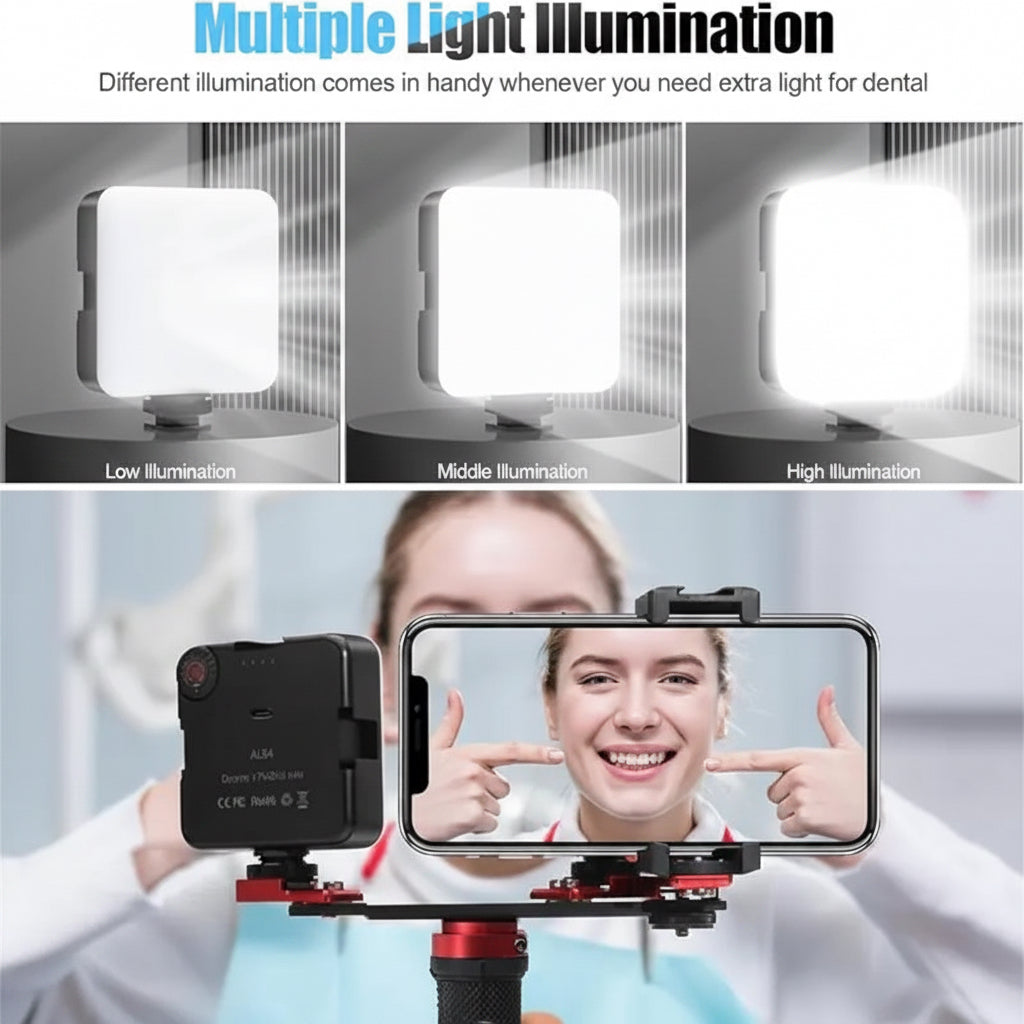 Twin Light Kit for Smartphone Dental Photography — Dual 5600 K LED, 6000 Lumens Each, Phone Holder and Case