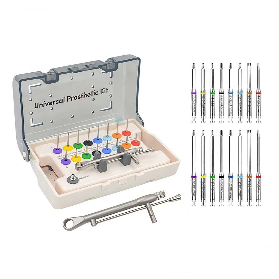 Dental Implant Prosthetic and Screw Removal Kit — 16 Drivers, 10-70 N·cm Ratchet, Contra-Angle Wrench with Adjustable Head