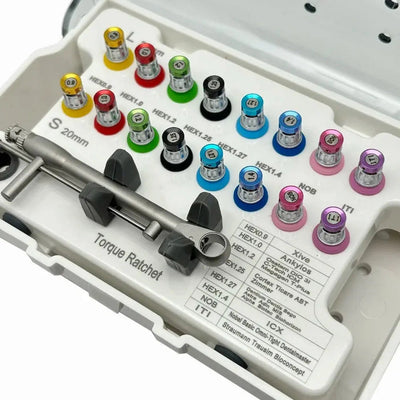 Dental Implant Prosthetic and Screw Removal Kit — 16 Drivers, 10-70 N·cm Ratchet, Contra-Angle Wrench with Adjustable Head