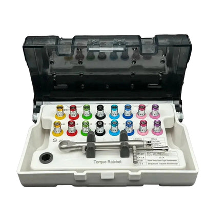 Dental Implant Prosthetic and Screw Removal Kit — 16 Drivers, 10-70 N·cm Ratchet, Contra-Angle Wrench with Adjustable Head