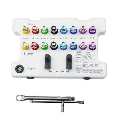 Dental Implant Prosthetic and Screw Removal Kit — 16 Drivers, 10-70 N·cm Ratchet, Contra-Angle Wrench with Adjustable Head