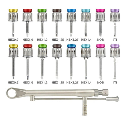 Dental Implant Prosthetic and Screw Removal Kit — 16 Drivers, 10-70 N·cm Ratchet, Contra-Angle Wrench with Adjustable Head