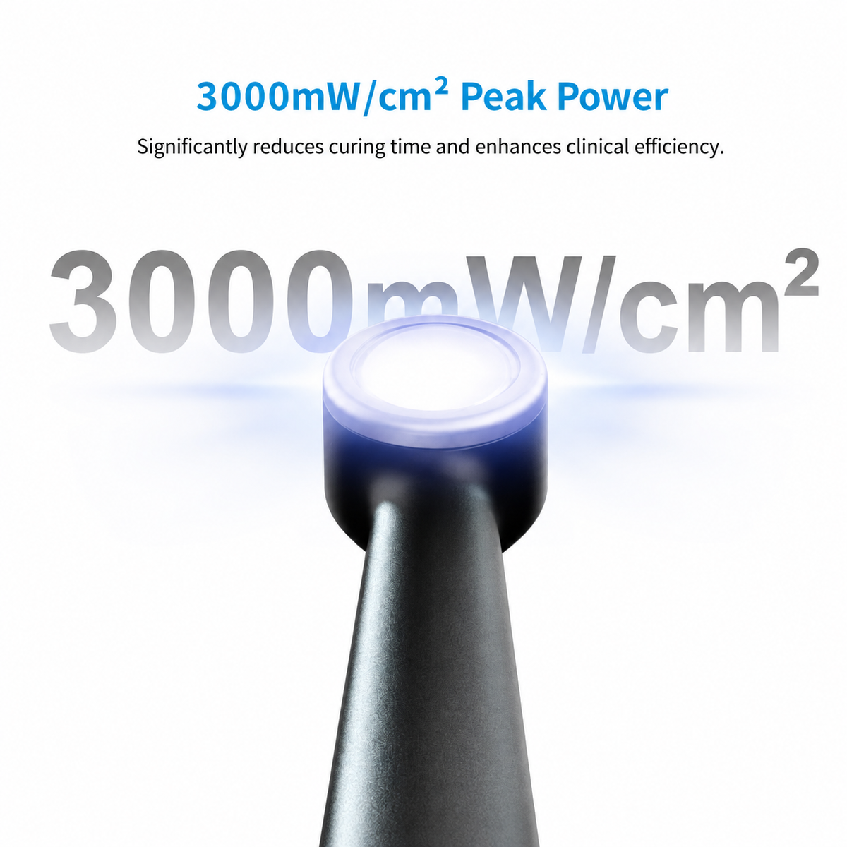 i-Light Pro curing light tip delivering 3000 mW/cm2 peak irradiance